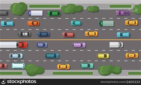 Road traffic. City street with cars and taxi top view. Town transportation vector background. Illustration of city car road street, urban view transport. Road traffic. City street with cars and taxi top view. Town transportation vector background