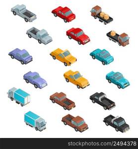 Road transport vehicles carryings passengers and cargo automobiles colorful isometric icons collection abstract isolated vector illustration. RoadTransport Colorful Isometric Icons
