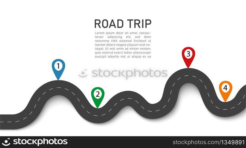 Road trip. 3D journey with gps navigation, location in street. Winding way map. Asphalt for car in highway. Travel on taxi. Infographic for path. Transport traffic route. Road taxi background. Vector.. Road trip. 3D journey with gps navigation, location in street. Winding way map. Asphalt for car in highway. Travel on taxi. Infographic for path. Transport traffic route. Road taxi background. Vector