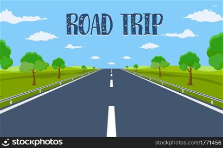 road trip. highway drive with beautiful landscape. Travel road car view. highway with panoramic views. vector illustration in flat design. highway drive with beautiful landscape.