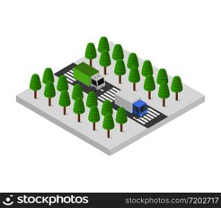 road with isometric means of transport