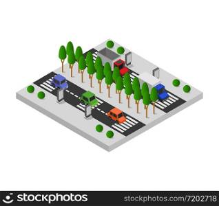 road with isometric means of transport