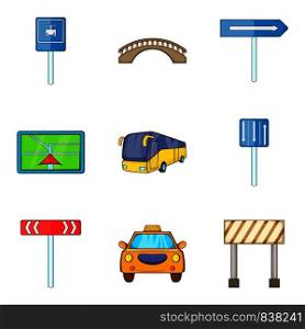 Road work ahead icons set. Cartoon set of 9 road work ahead vector icons for web isolated on white background. Road work ahead icons set, cartoon style