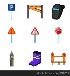 Road work icons set. Cartoon set of 9 road work vector icons for web isolated on white background. Road work icons set, cartoon style