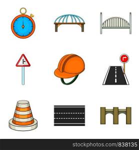 Road worker cons set. Cartoon set of 9 road worker vector icons for web isolated on white background. Road worker icons set, cartoon style