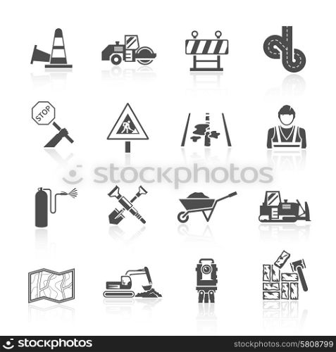 Road worker transport industry black icon set isolated vector illustration. Road Worker Icon