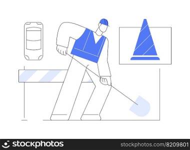 Road works abstract concept vector illustration. Road construction and repair, restricted driving conditions, partly motorway closure, detour due to works, speed limit sign abstract metaphor.. Road works abstract concept vector illustration.