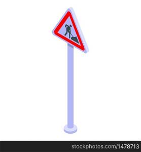 Road works sign icon. Isometric of road works sign vector icon for web design isolated on white background. Road works sign icon, isometric style