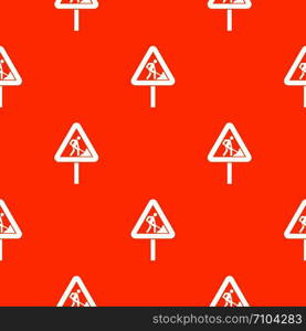 Road works sign pattern repeat seamless in orange color for any design. Vector geometric illustration. Road works sign pattern seamless