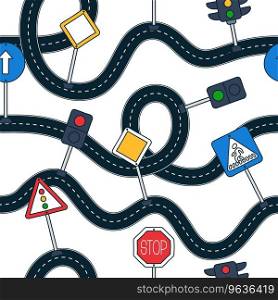 Roadn and sign seamless pattern roads road Vector Image