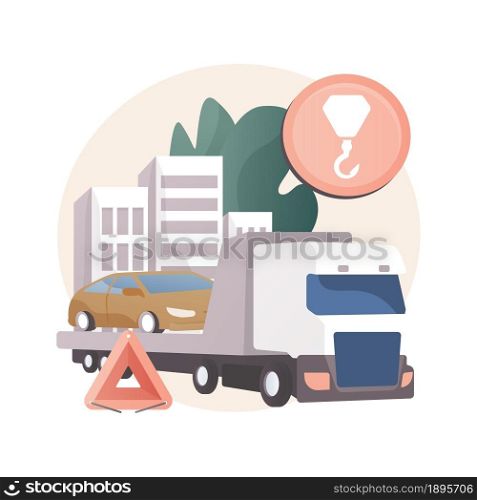 Roadside assistance abstract concept vector illustration. Roadside car repair, 24 hour assistance, towing service, change flat tire, all vehicles emergency, truck breakdown help abstract metaphor.. Roadside assistance abstract concept vector illustration.