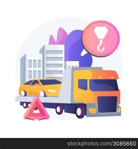 Roadside assistance abstract concept vector illustration. Roadside car repair, 24 hour assistance, towing service, change flat tire, all vehicles emergency, truck breakdown help abstract metaphor.. Roadside assistance abstract concept vector illustration.