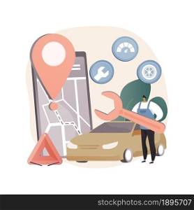 Roadside service abstract concept vector illustration. Roadside assistance, car service provider, truck breakdown, mechanical repair, vehicle towing, professional help to driver abstract metaphor.. Roadside service abstract concept vector illustration.