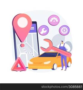 Roadside service abstract concept vector illustration. Roadside assistance, car service provider, truck breakdown, mechanical repair, vehicle towing, professional help to driver abstract metaphor.. Roadside service abstract concept vector illustration.