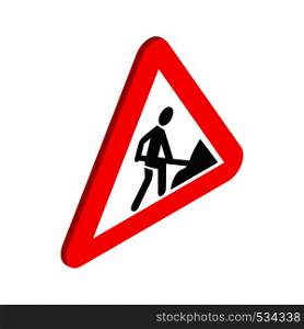 Roadworks sign icon in isometric 3d style on a white background. Roadworks sign icon, isometric 3d style