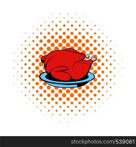 Roast turkey icon in comics style on a white background. Roast turkey icon, comics style