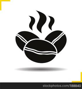 Roasted coffee beans icon. Drop shadow silhouette symbol. Coffee aroma. Negative space. Vector isolated illustration. Roasted coffee beans icon