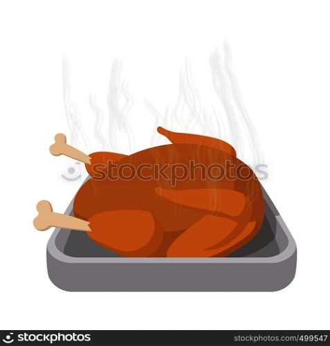 Roasted turkey cartoon icon on the white background. Roasted turkey cartoon icon