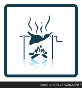 Roasting meat on fire icon. Shadow reflection design. Vector illustration.