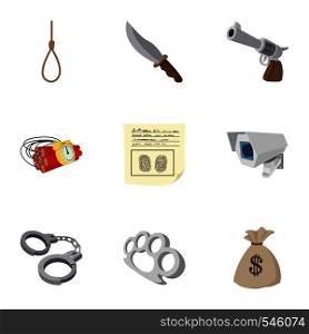 Robbery icons set. Cartoon illustration of 9 robbery vector icons for web. Robbery icons set, cartoon style