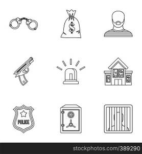 Robbery icons set. Outline illustration of 9 robbery vector icons for web. Robbery icons set, outline style