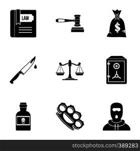 Robbery icons set. Simple illustration of 9 robbery vector icons for web. Robbery icons set, simple style