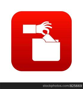 Robbery secret data in folder icon digital red for any design isolated on white vector illustration. Robbery secret data in folder icon digital red