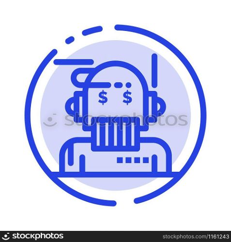 Robot Advisor, Adviser, Advisor, Algorithm, Analyst Blue Dotted Line Line Icon