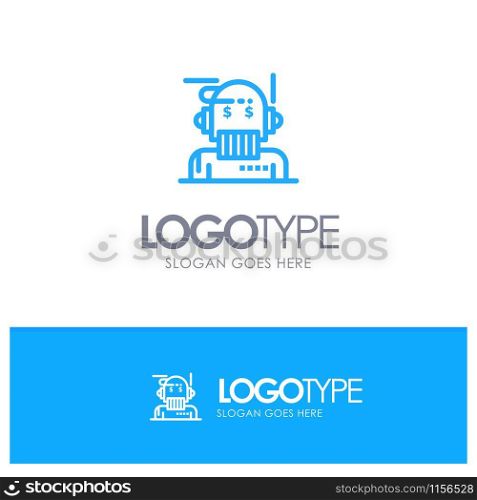 Robot Advisor, Adviser, Advisor, Algorithm, Analyst Blue outLine Logo with place for tagline