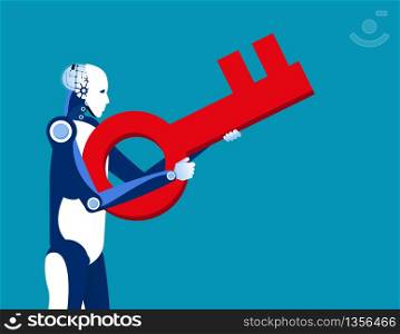 Robot aiming key to success. Concept business vector illustration. Flat cartoon character style design.