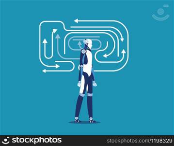 Robot and confusion thoughts. Concept business vector illustration. Flat design style.. Robot and confusion thoughts. Concept business vector illustration. Flat design style.