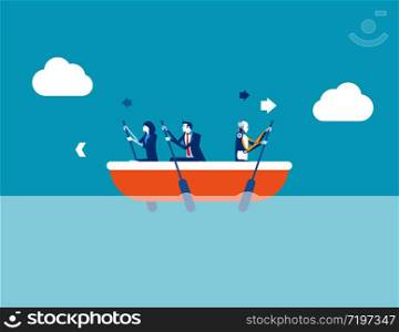 Robot and Human conflict. Concept business direction vector illustration, Boat, Direction, Technology.