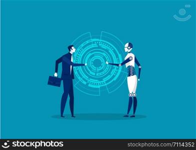 robot and human cooperation on blue background concept,vector illustrator