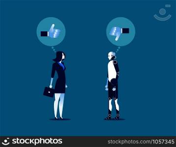 Robot and Human thinkign. Concept business vector illustration.
