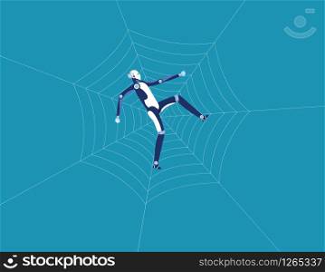 Robot and spider web. Concept business technology vector illustration. Flat design style.