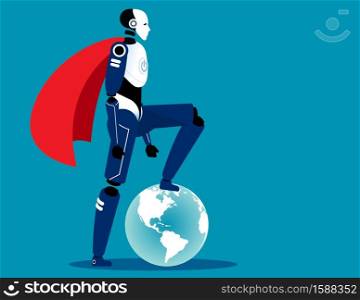 Robot and world. Concept business vector illustration, Technology, Artificial intelligence.