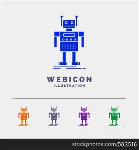 robot, Android, artificial, bot, technology 5 Color Glyph Web Icon Template isolated on white. Vector illustration. Vector EPS10 Abstract Template background