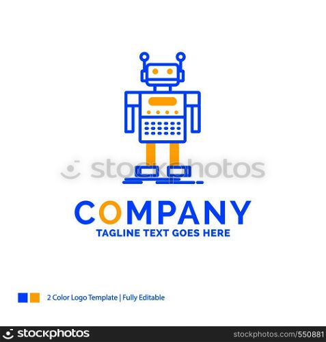 robot, Android, artificial, bot, technology Blue Yellow Business Logo template. Creative Design Template Place for Tagline.