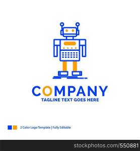 robot, Android, artificial, bot, technology Blue Yellow Business Logo template. Creative Design Template Place for Tagline.