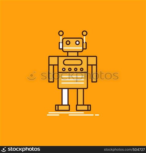 robot, Android, artificial, bot, technology Flat Line Filled Icon. Beautiful Logo button over yellow background for UI and UX, website or mobile application. Vector EPS10 Abstract Template background