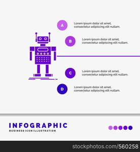 robot, Android, artificial, bot, technology Infographics Template for Website and Presentation. GLyph Purple icon infographic style vector illustration.. Vector EPS10 Abstract Template background