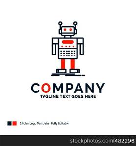 robot, Android, artificial, bot, technology Logo Design. Blue and Orange Brand Name Design. Place for Tagline. Business Logo template.