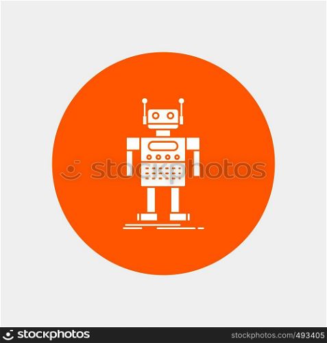 robot, Android, artificial, bot, technology White Glyph Icon in Circle. Vector Button illustration. Vector EPS10 Abstract Template background