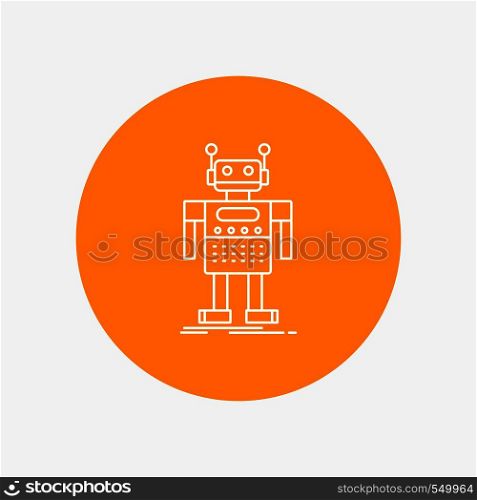 robot, Android, artificial, bot, technology White Line Icon in Circle background. vector icon illustration. Vector EPS10 Abstract Template background