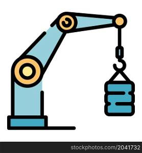 Robot arm crane icon. Outline robot arm crane vector icon color flat isolated. Robot arm crane icon color outline vector