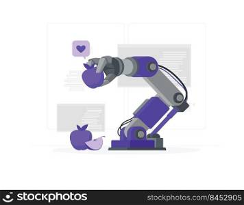 robot arm holding apple flat design