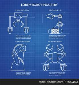 Robot arms blueprint. Robot arms blueprint vector illustration. Industrial robotic armed machines