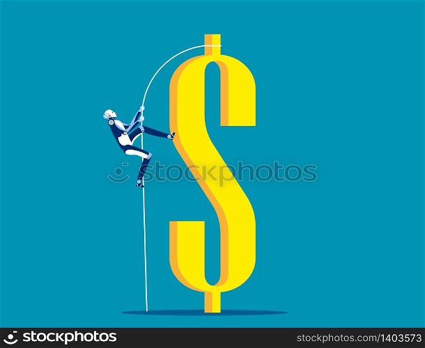 Robot climbing dollar. Concept business finance and industry, Flat business cartoon, Character style design.. Robot climbing dollar. Concept business finance and industry, Flat business cartoon, Character style design.