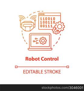 Robot control concept icon. Robotics system idea thin line illustration. Software and binary code. Information technology and programming. Vector isolated outline drawing. Editable stroke
