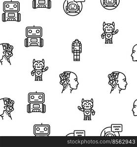 Robot Development And Industry Vector Seamless Pattern Thin Line Illustration. Robot Development And Industry vector seamless pattern